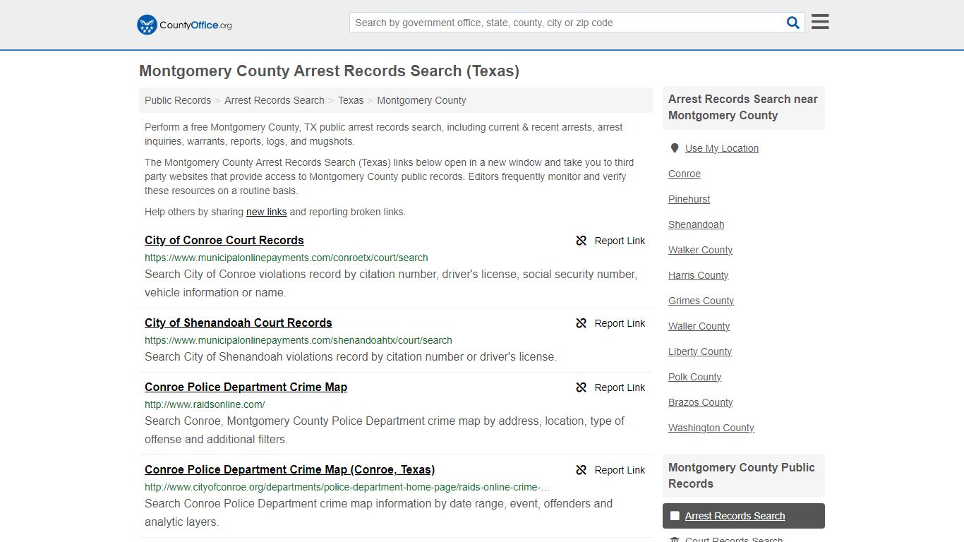 Montgomery County Arrest Records Search (Texas) - County Office